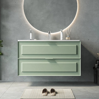 Mobile bagno salvia opaco 82x47 Dublino con lavabo in ceramica due cassetti con cornice