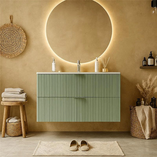 Mobile bagno salvia opaco 82x47 cannettato Teramo con lavabo in ceramica due cassetti