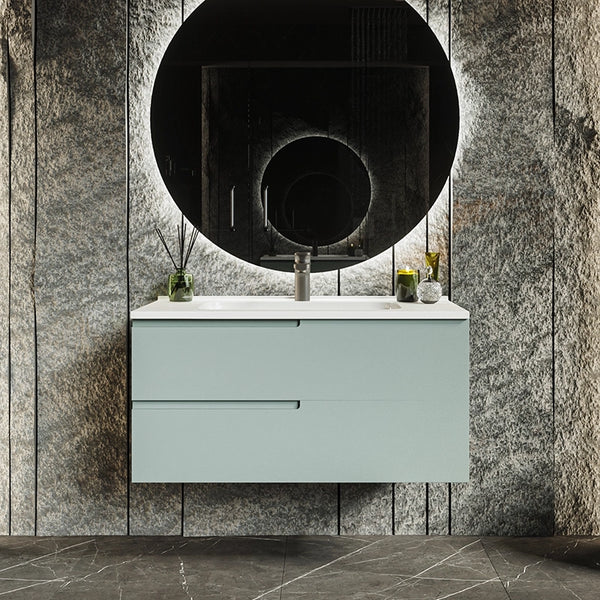 Mobile bagno salvia opaco 90x46 Sorrento maniglia sinistra e lavabo in ceramica