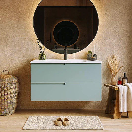 Mobile bagno salvia opaco 90x46 Sorrento maniglia sinistra e lavabo in ceramica