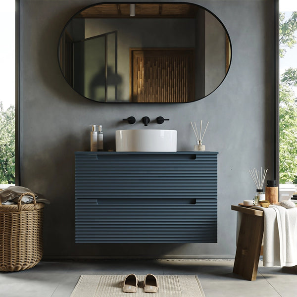 Mobile bagno sky blue 80x45 Mango due cassetti soft close con lavabo tondo da appoggio in ceramica lucida