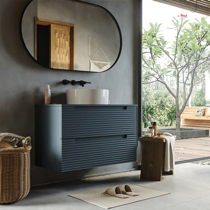 Mobile bagno sky blue 100x45 Mango due cassetti soft close con lavabo tondo da appoggio in ceramica lucida