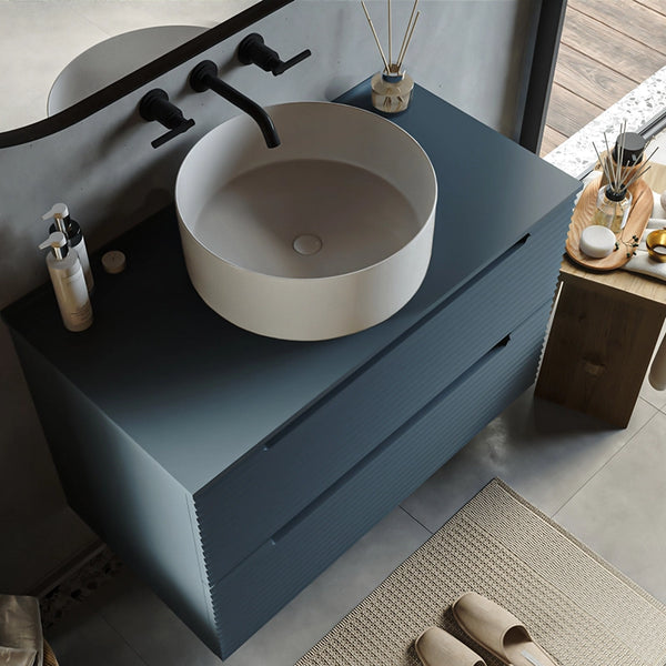 Mobile bagno sky blue 80x45 Mango due cassetti soft close con lavabo tondo da appoggio in ceramica lucida