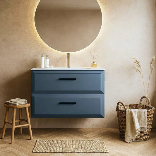Mobile bagno sky blue 80x45 Praga due cassetti soft close con lavabo in ceramica