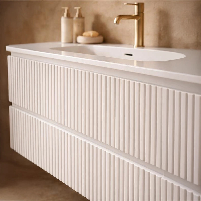 Mobile bagno cannettato 100X46 Pisa bianco opaco lavabo in, vista dall'alto del piano con lavabo - Exagonshop