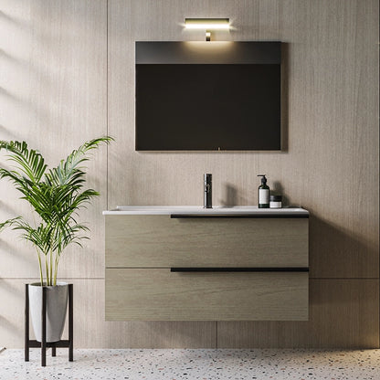 Mobile bagno stone 100x47 Elisa due cassetti con lavabo e Specchio A Filo con Lampada