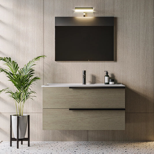 Mobile bagno stone 100x47 Elisa due cassetti con lavabo e Specchio A Filo con Lampada