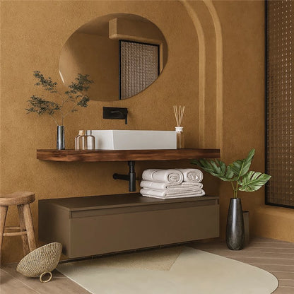 Mobile bagno tabacco creta Opaco 120x50 Oasy un cassetto con top e lavabo rettangolare da appoggio