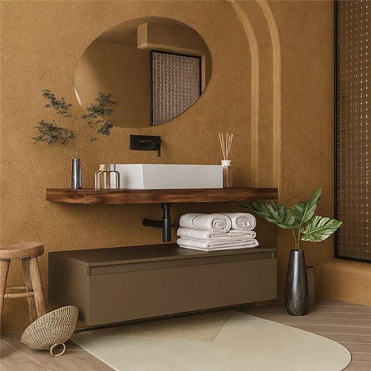 Mobile bagno tabacco creta Opaco 120x50 Oasy un cassetto con top e lavabo rettangolare da appoggio