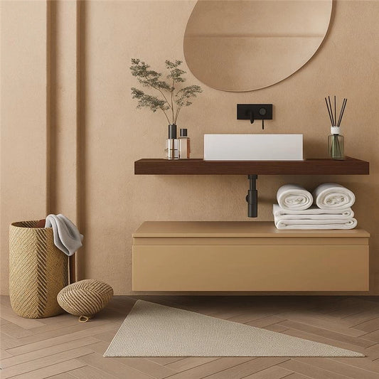 Mobile bagno tabacco tortora opaco 120x50 Oasy un cassetto con top e lavabo rettangolare da appoggio