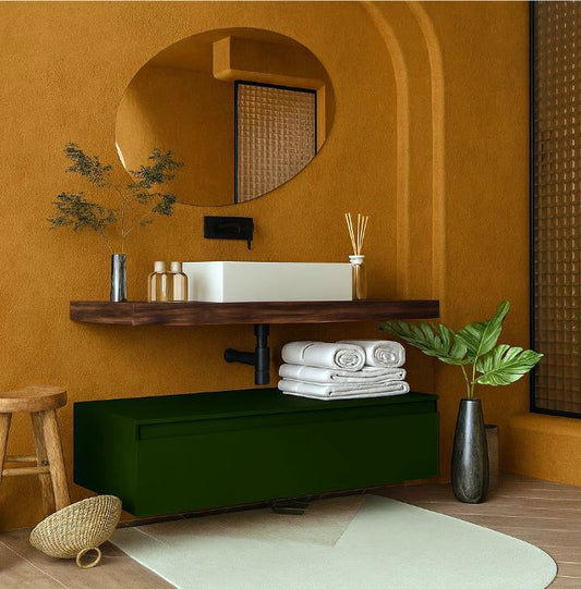 Mobile bagno tabacco verde opaco 120x50 Oasy un cassetto con top e lavabo rettangolare da appoggio