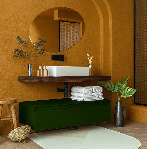 Mobile bagno tabacco verde opaco 120x50 Oasy un cassetto con top e lavabo rettangolare da appoggio