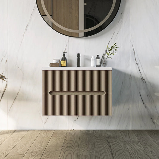 Mobile bagno tortora opaco 60x46 cannettato Urbino due cassetti con lavabo in ceramica