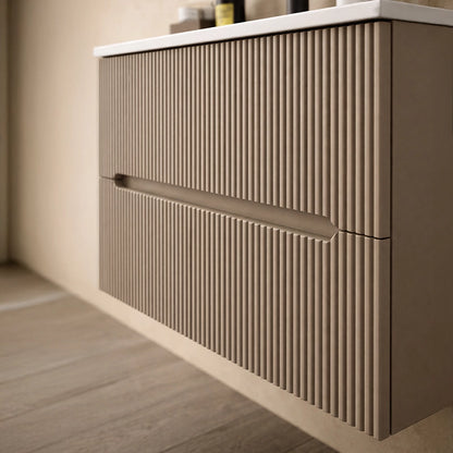 Mobile bagno tortora opaco 70x46 cannettato Urbino due cassetti con lavabo in ceramica