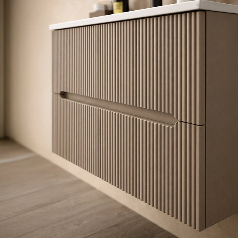 Mobile bagno tortora opaco 60x46 cannettato Urbino lavabo, vista dall'alto del piano con lavabo - Exagonshop