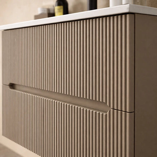 Mobile bagno tortora opaco 90x46 cannettato Urbino due cassetti con lavabo in ceramica