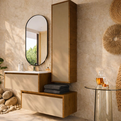Mobile bagno tortora opaco noce 80x47 Siena con colonna e lavabo