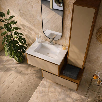 Mobile bagno tortora opaco noce 80x47 Siena con colonna e lavabo