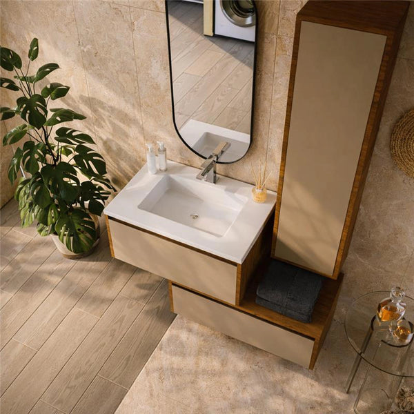 Mobile bagno tortora opaco noce 80x47 Siena con colonna e lavabo