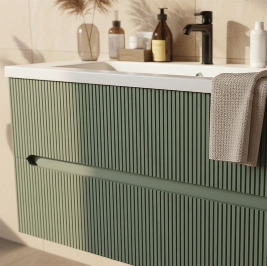 Mobile bagno verde muschio 120x46 cannettato Urbino con lavabo ceramica