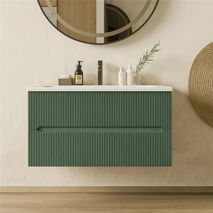 Mobile bagno verde muschio 120x46 cannettato Urbino con lavabo ceramica