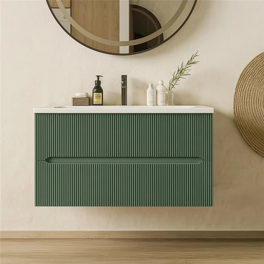 Mobile bagno verde muschio 120x46 cannettato Urbino con lavabo ceramica