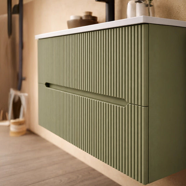 Mobile bagno verde muschio 90x46 cannettato Urbino con lavabo ceramica