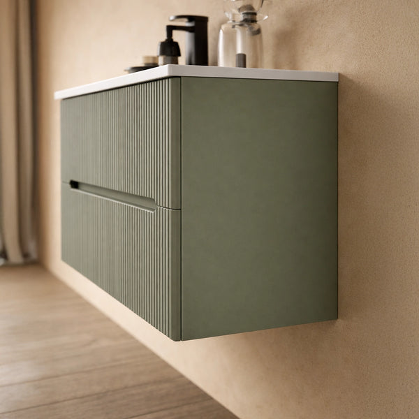Mobile bagno verde muschio 90x46 cannettato Urbino con lavabo ceramica