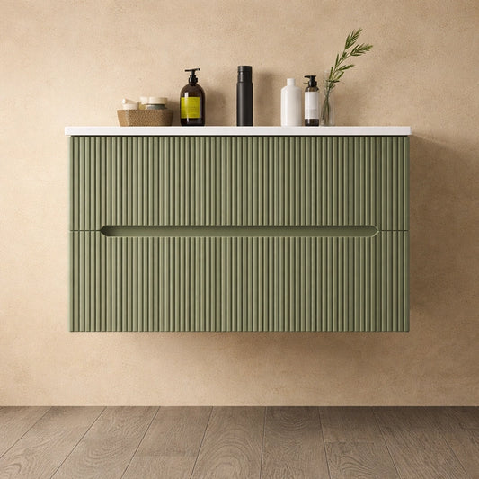 Mobile bagno verde muschio 70x46 cannettato Urbino con lavabo ceramica