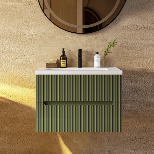 Mobile bagno verde muschio 60x46 cannettato Urbino con lavabo ceramica