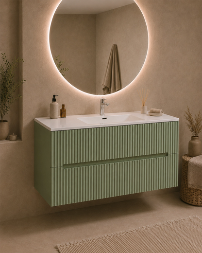 Mobile bagno verde opaco 100x46 cannettato Urbino 2.0 con lavabo in resina