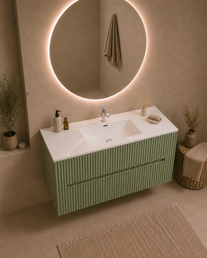 Mobile bagno verde opaco 80x46 cannettato Urbino 2.0 con lavabo in resina