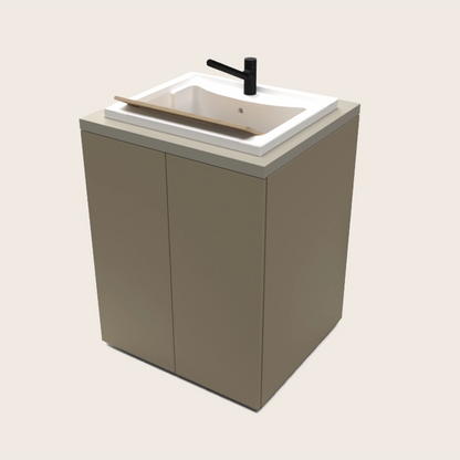 Mobile lavatoio 71x65 con vasca due ante tortora opaco e top pietra