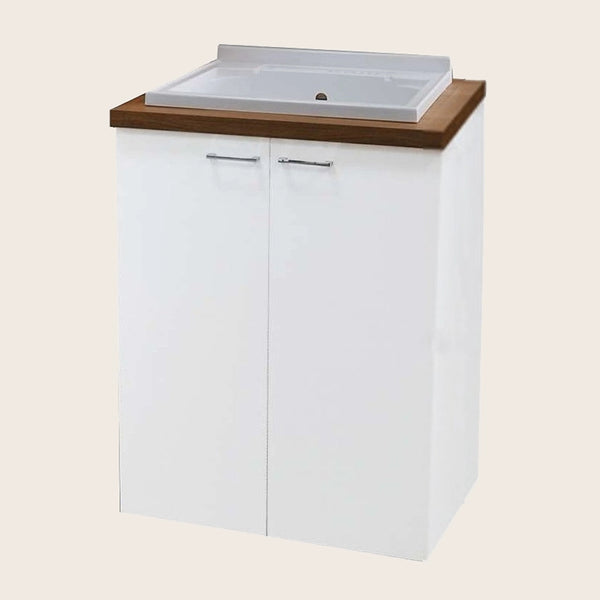 Mobile lavatoio 71x65 con vasca e due ante bianco lucido noce