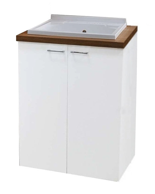 Mobile lavatoio 71x65 con vasca e due ante bianco lucido noce