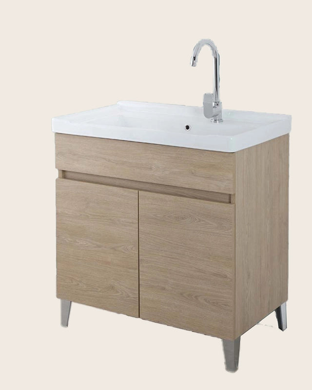 Disegno tecnico con quote di Mobile lavatoio 80x47 rovere con vasca in ceramica - Exagonshop