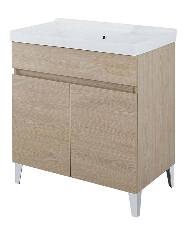 Mobile lavatoio 80x47 rovere con vasca in ceramica, dettaglio della doccetta estraibile - Exagonshop
