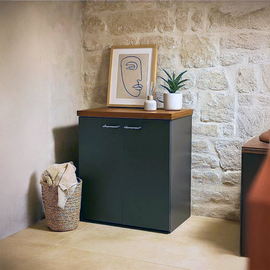 Mobile multiuso 71x65 lavanderia due ante grigio opaco top noce