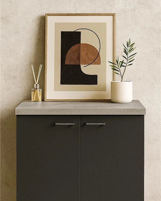 Mobile multiuso 71x65 lavanderia grigio opaco top grigio, dettaglio ravvicinato dei materiali - Exagonshop