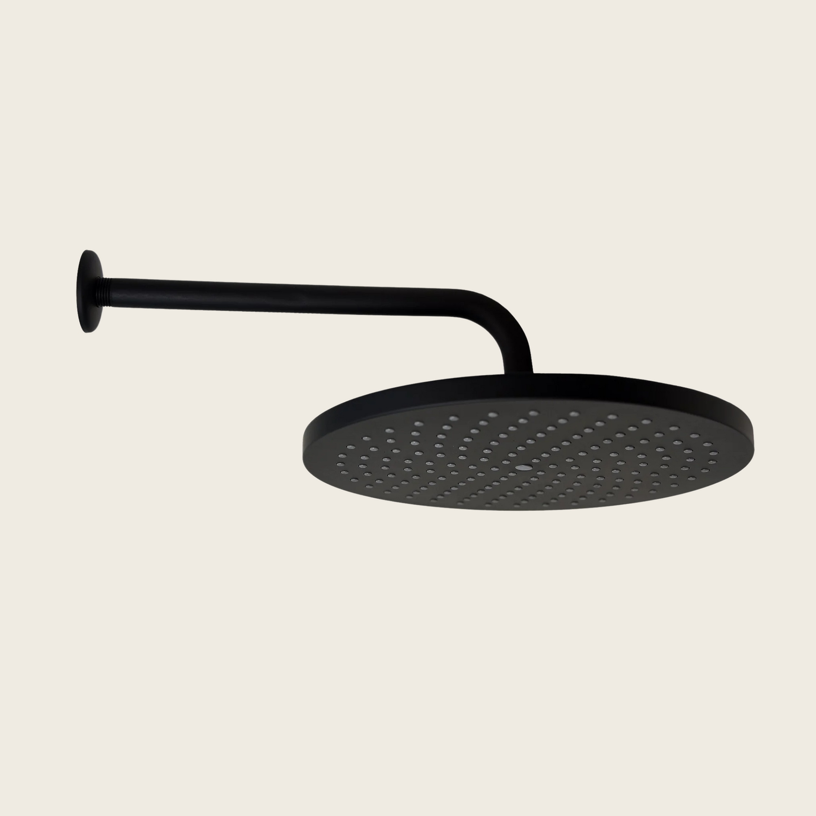 Soffione Doccia 30 cm tondo anticalcare con braccio Soft Nero Opaco, vista frontale della maniglia e della bocca di...