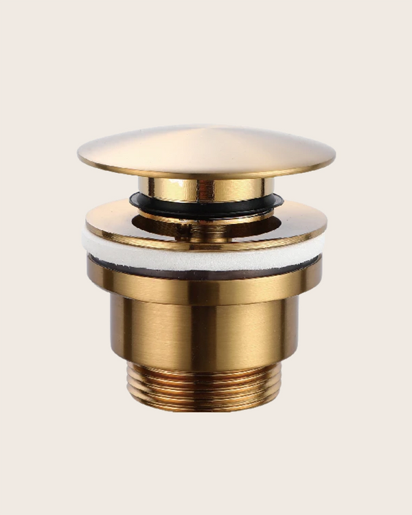 Piletta click clak per lavabo e bidet universale in ottone zama oro spazzolato pvd