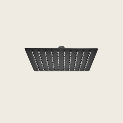 Soffione doccia 40x40 quadrato anticalcare con raccordo universale in acciaio inox nero opaco Platinum