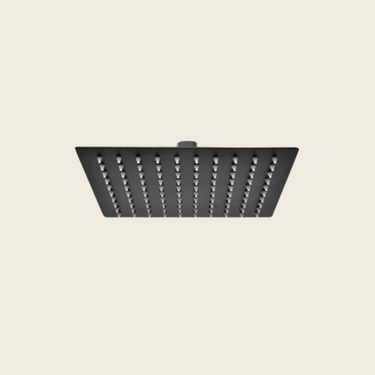 Soffione doccia 40x40 quadrato anticalcare con raccordo universale in acciaio inox nero opaco Platinum