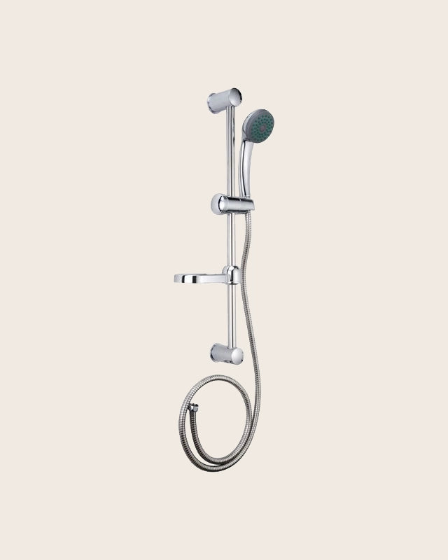 New Line Asta Doccia 52 Cm Con Portasapone E Doccetta 1 jet in lucido e cromato, vista frontale della maniglia e della...