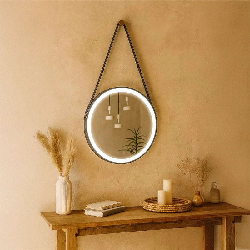 New Line Atollo specchio 50 cm illuminato tondo nero pulsante a sfioramento