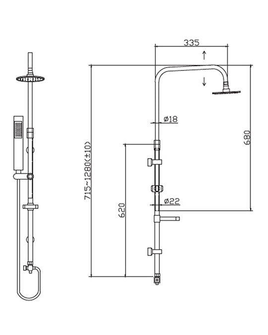 New Line Colonna Doccia Telescopica Con Soffione 20 Cm cromo