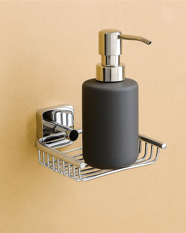 Griglia portasapone in acciaio cromo New Line Dc31 in acciaio inox e lucido installato in bagno moderno con ante in vetro...