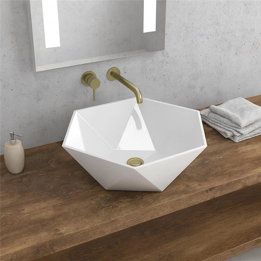Exagonshop Lavabo esagonale 3d 45 cm catino Da Appoggio esagonale In Porcellana Bianco