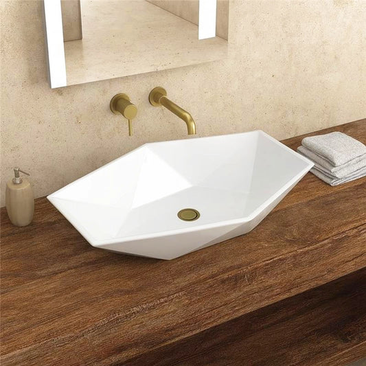 Exagonshop Lavabo esagonale 64X41.5 Da Appoggio esagonale In Porcellana Bianco