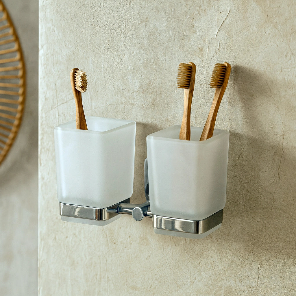 New Line M3 Bicchiere Portaspazzolini Doppio In Acciaio Inox Cromato